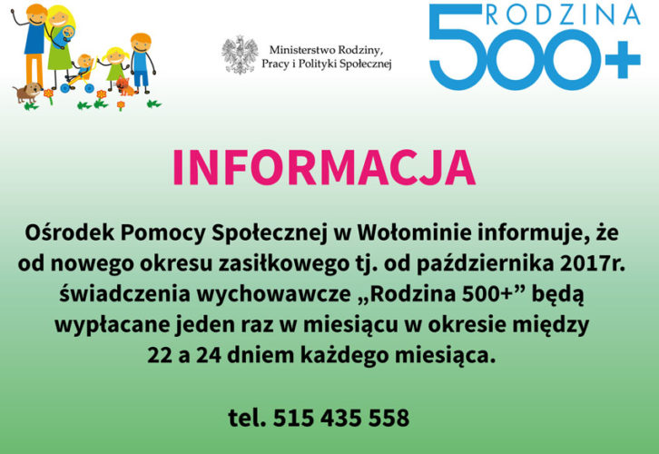Świadczenia wychowawcze "500+" wypłacane między 22 a 24 dniem każdego miesiąca