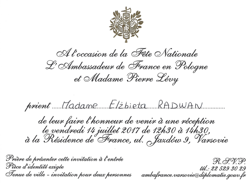 Gmina Wołomin honorowym partnerem Święta Francji uroczyście obchodzonego 14 lipca w Ambassade de France en Pologne!