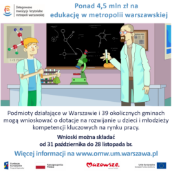 4,5 mln zł dotacji unijnych na projekty edukacyjne w metropolii warszawskiej