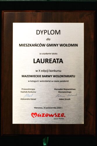 Dyplom Mazowieckie Barwy Wolontariatu