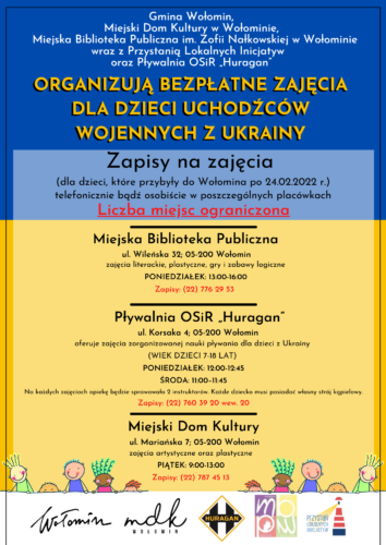 plakat zajęcia dla dzieci z Ukrainy