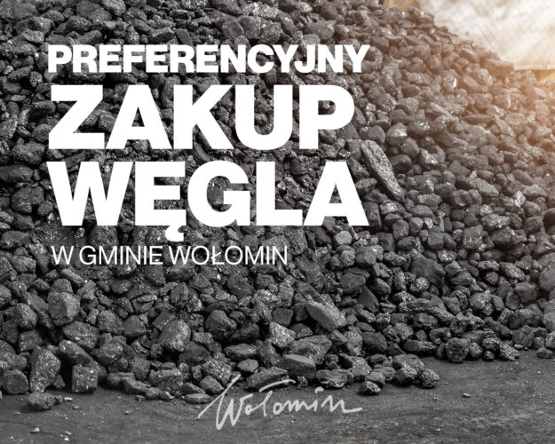 na zdjeciu hałda węgla i napis preferencyjny zakup węgla w gminie Wołomin