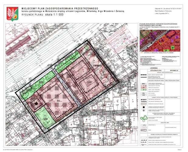 Grafika pokazująca teren objęty miejscowym planem zagospodarowania przestrzennego terenu położonego między ulicami: Legionów, Wileńską, 6-go Września i Żelazną