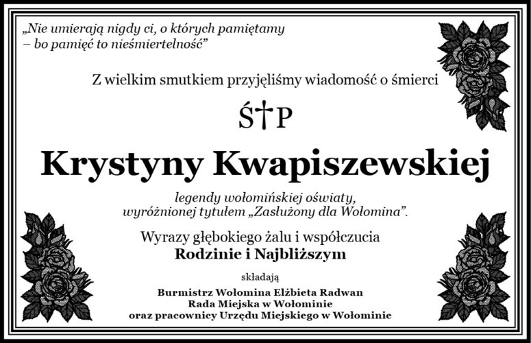 kondolencja dla Krystyny Kwapiszewskiej