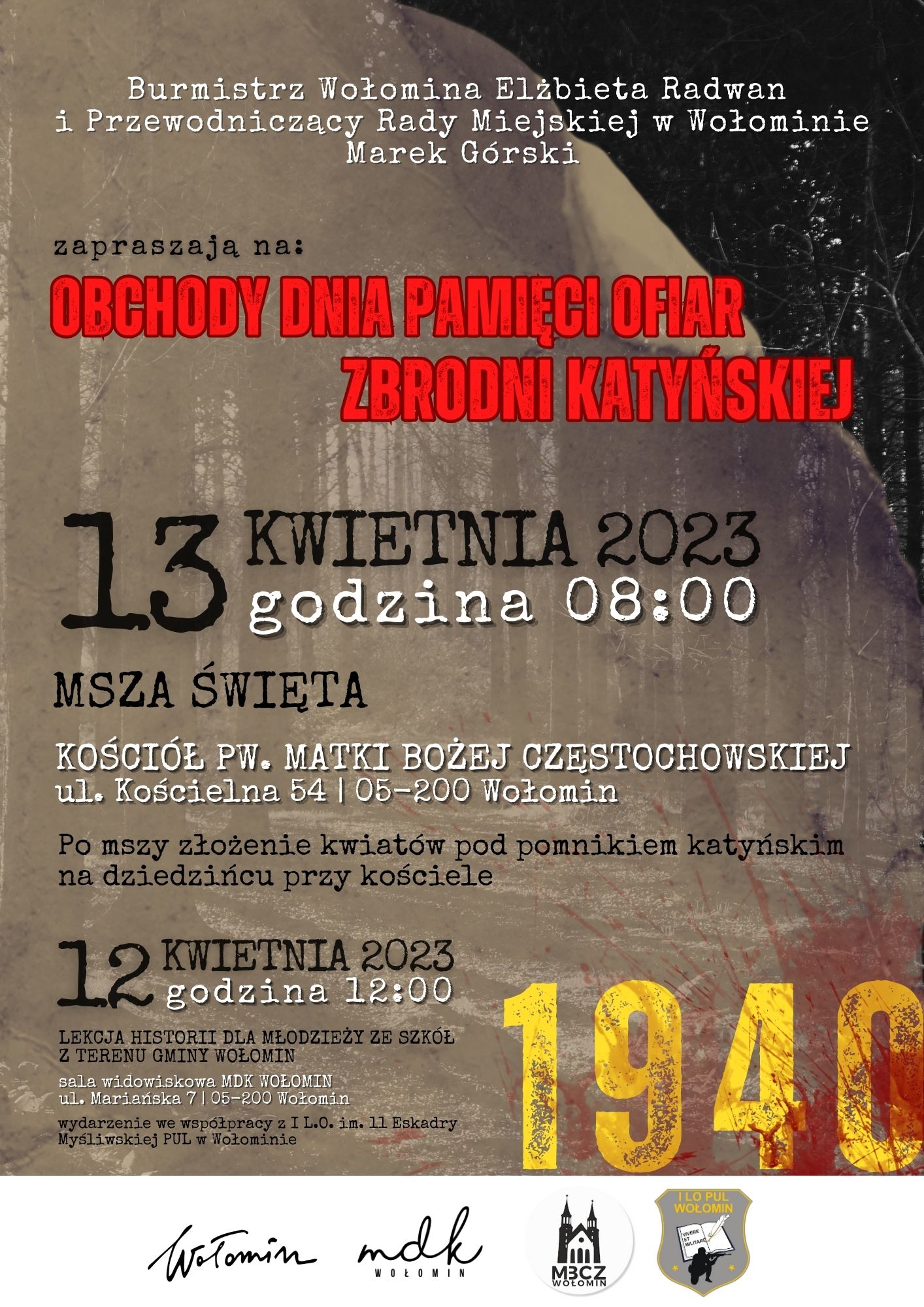 Plakat z programem na uroczystości z okazji Dnia Pamięci Ofiar Zbrodni Katyńskiej