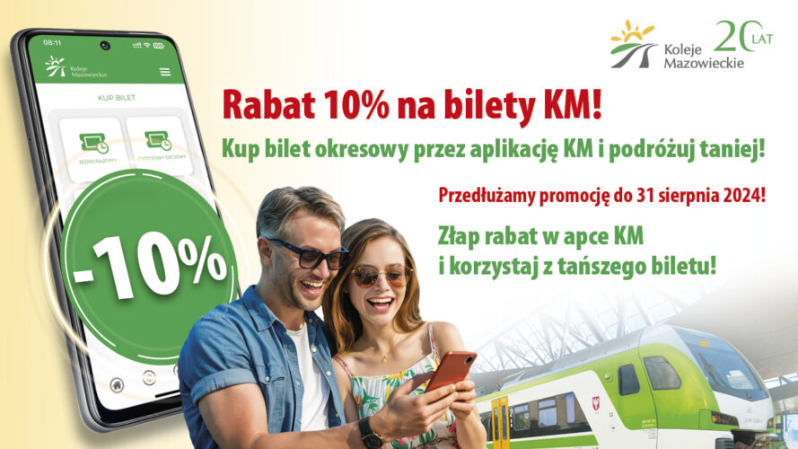 Promocja 10% rabatu na zakup biletów okresowych w aplikacji Koleje Mazowieckie zostanie przedłużona