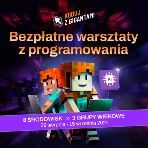 Grafika z napisem: Bezpłatne warsztaty z programowania