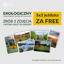 Grafika informująca o konkursie ekologicznym 3x3 jeździsz ze free