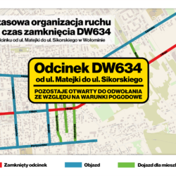 Aktualizacja dotycząca zamknięcia odcinka DW634 od ul. Matejki do ul. Sikorskiego