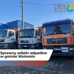 Grafika z napisem: Sprawny odbiór odpadów w gminie Wołomin