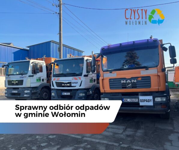 Grafika z napisem: Sprawny odbiór odpadów w gminie Wołomin