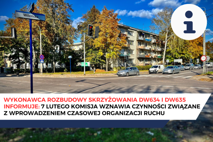 Wykonawca budowy skrzyżowania DW634 i DW635 informuje: 7 lutego komisja wznawia czynności związane z wprowadzeniem czasowej organizacji ruchu