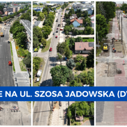 Zdjęcia ukazujące prace remontowej na drodze wojewódzkiej (ul. Szosa Jadowska).