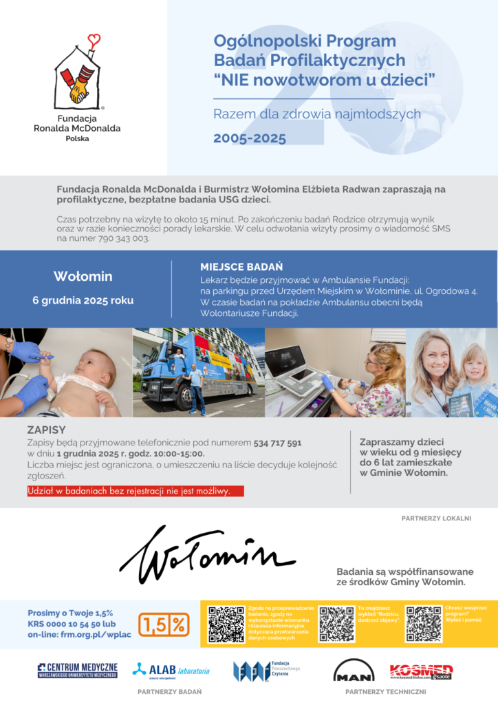 Bezpłatne badania USG w ramach akcji „NIE nowotworom u dzieci”